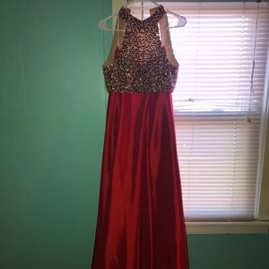 Red two piece prom dress